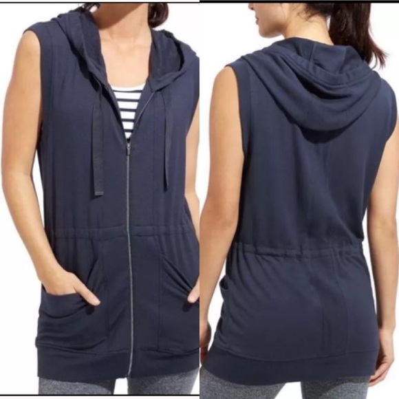 blue hoodie vest